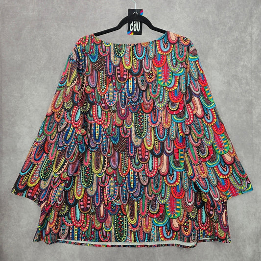 065. Geometric Pattern Multicolor Long Sleeve Top Plus 6XL