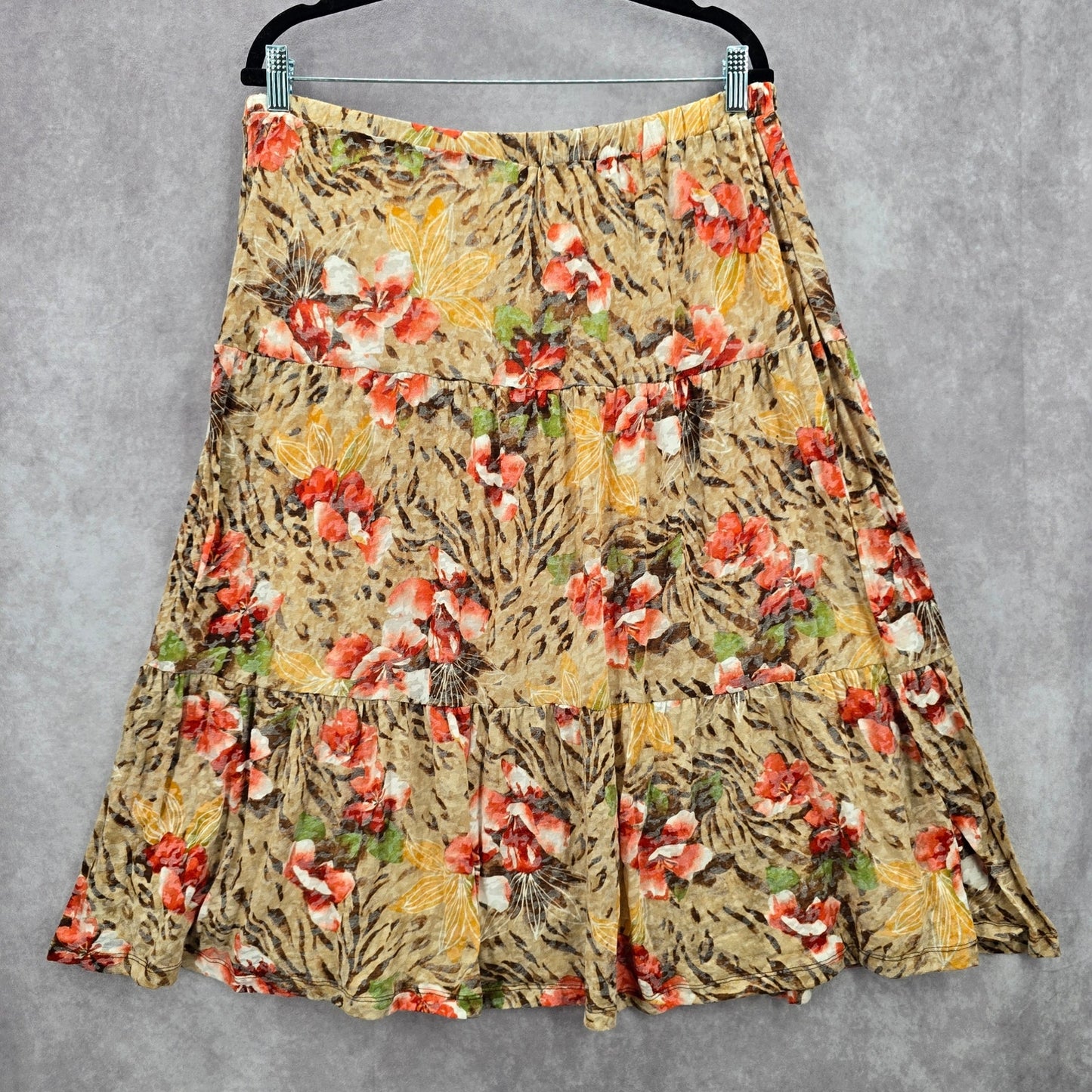 Alfred Dunner Tan Floral Flare Knee Length Cotton Skirt Plus 18W