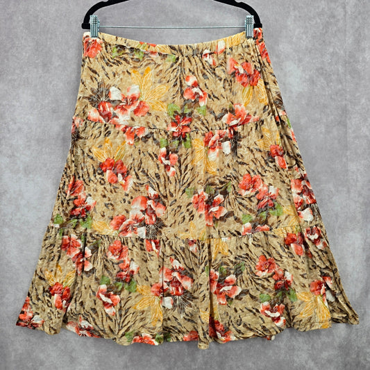 Alfred Dunner Tan Floral Flare Knee Length Cotton Skirt Plus 18W