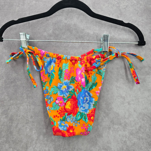 Xhilaration Orange Floral String Ties Bikini Bottom Swimwear Small