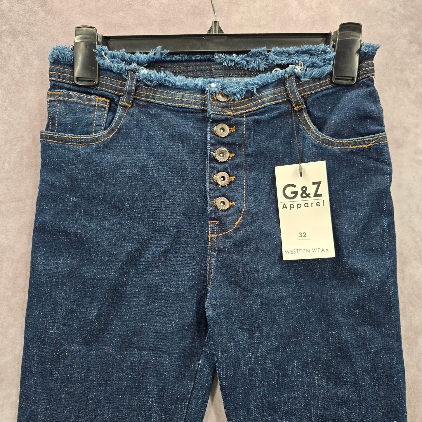 G&Z Apparel Blue Flare Fringe Western Button Vintage Jeans Pants Bottoms 32