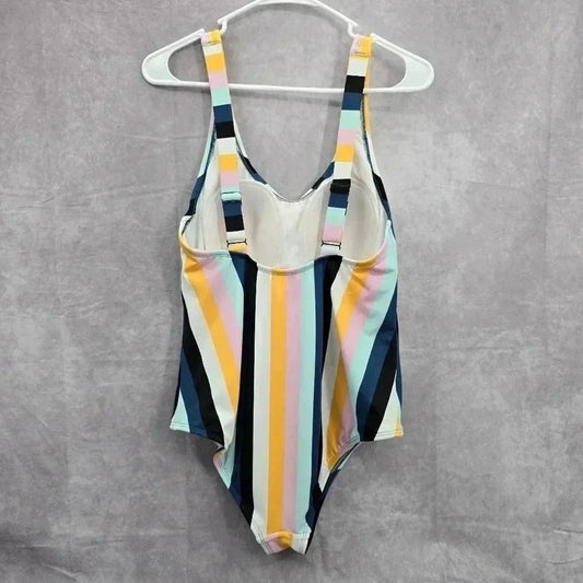 Kona Sol Striped One Piece Swimsuits Swimwear Bathing Suit Large