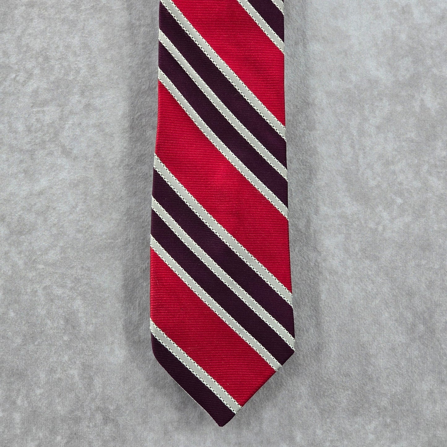 Ike Behar Red Purple Gray Stripe Geometric Repp Silk Executive Neck Tie Men's