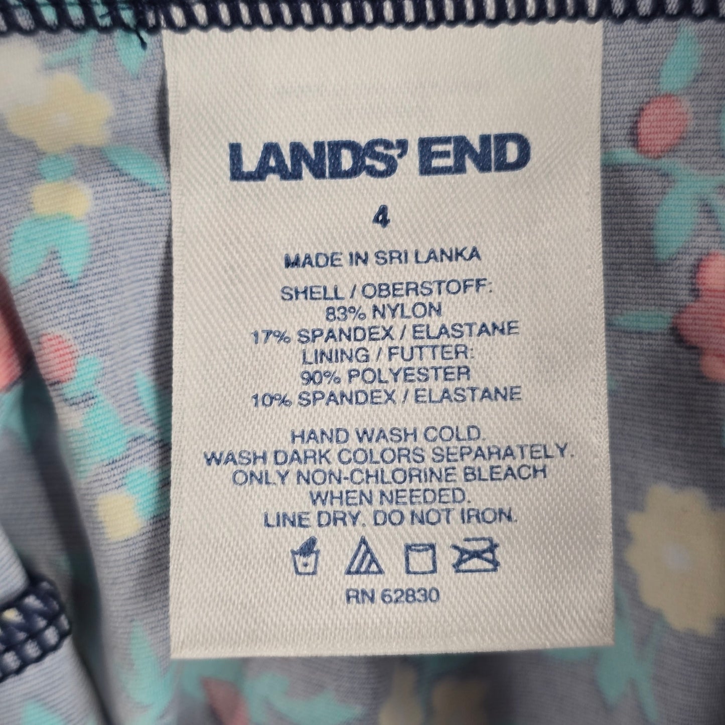 Lands' End Blue Floral Crisscross Tie Padded Swimwear Tankini Tank Top Small 4