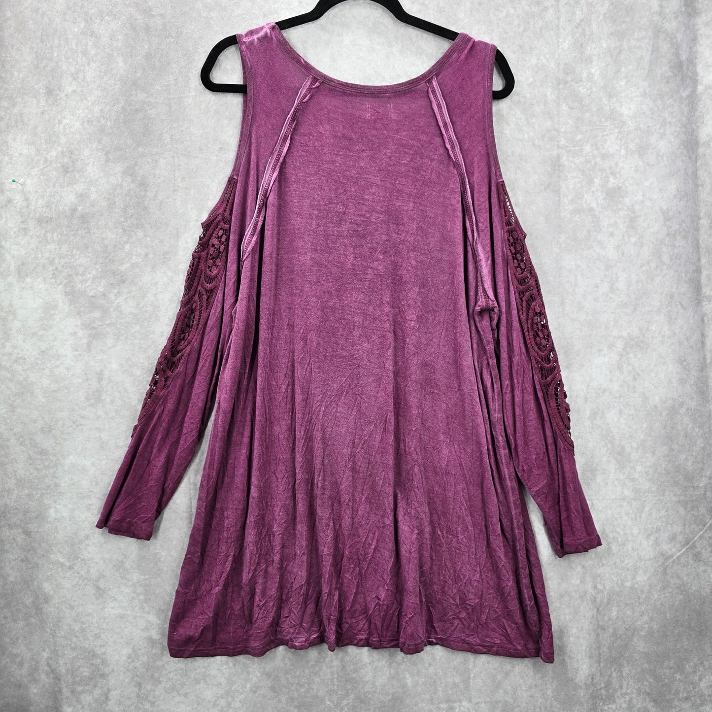 Purple Lace Off Shoulder Boho Western Y2K Long Blouse Top Shirt Plus 1X