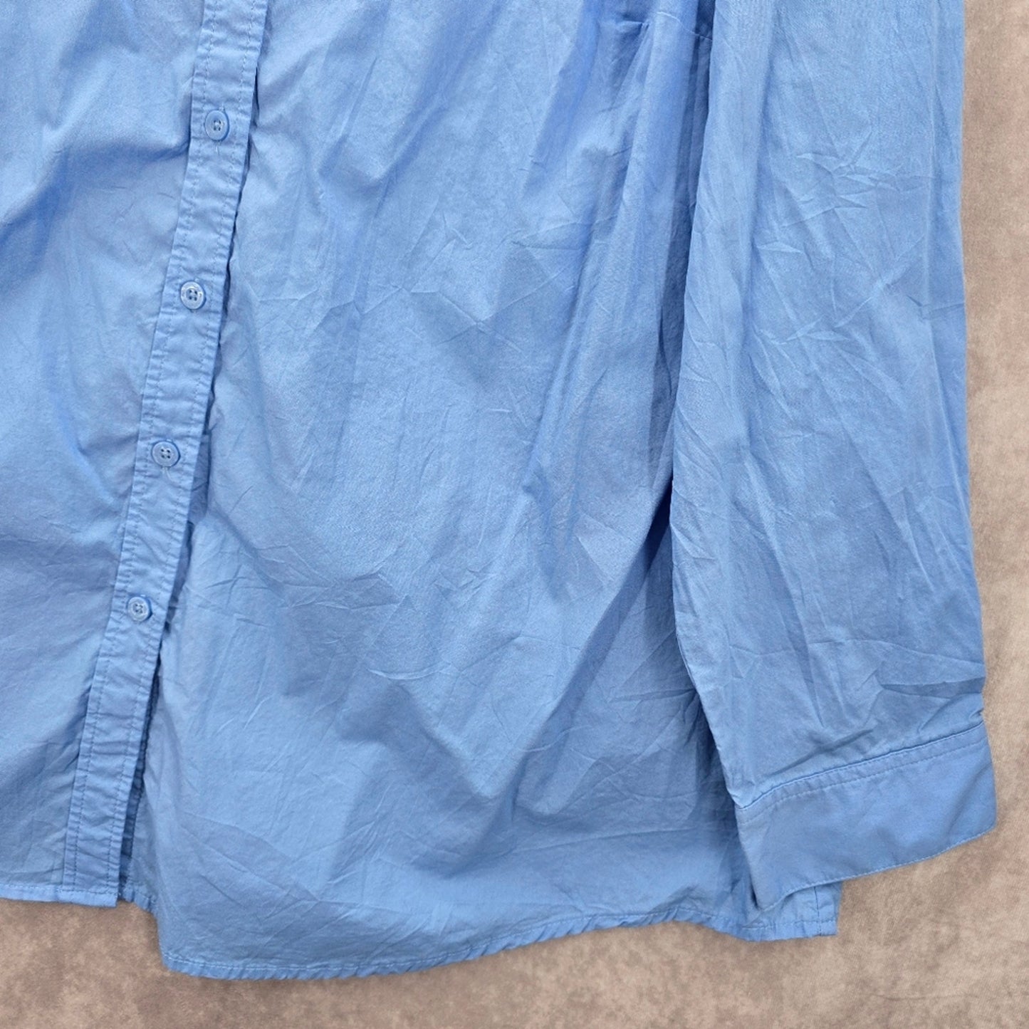 203. Woman Within Blue Button Down Flare Long Sleeve Cotton Top Plus 2X