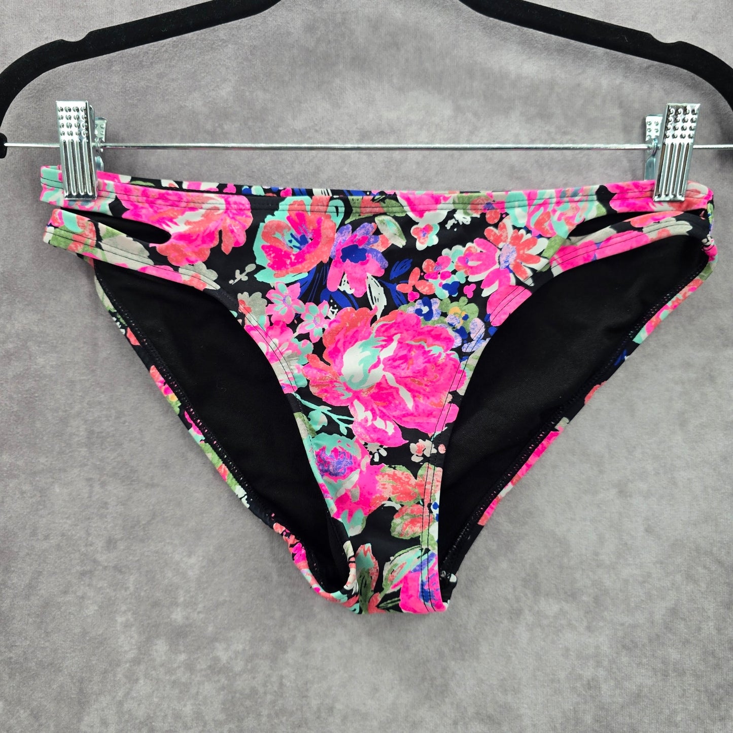 No Boundaries Black Pink Floral Bikini Bottom Swimwear Small