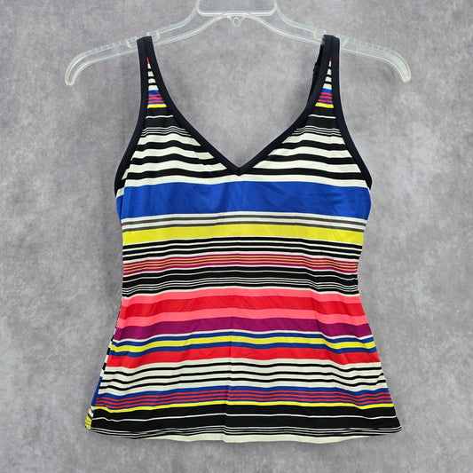 Jag Pink Multi Color Stripe Padded Stretch Swimwear Tankini Tank Top Medium M