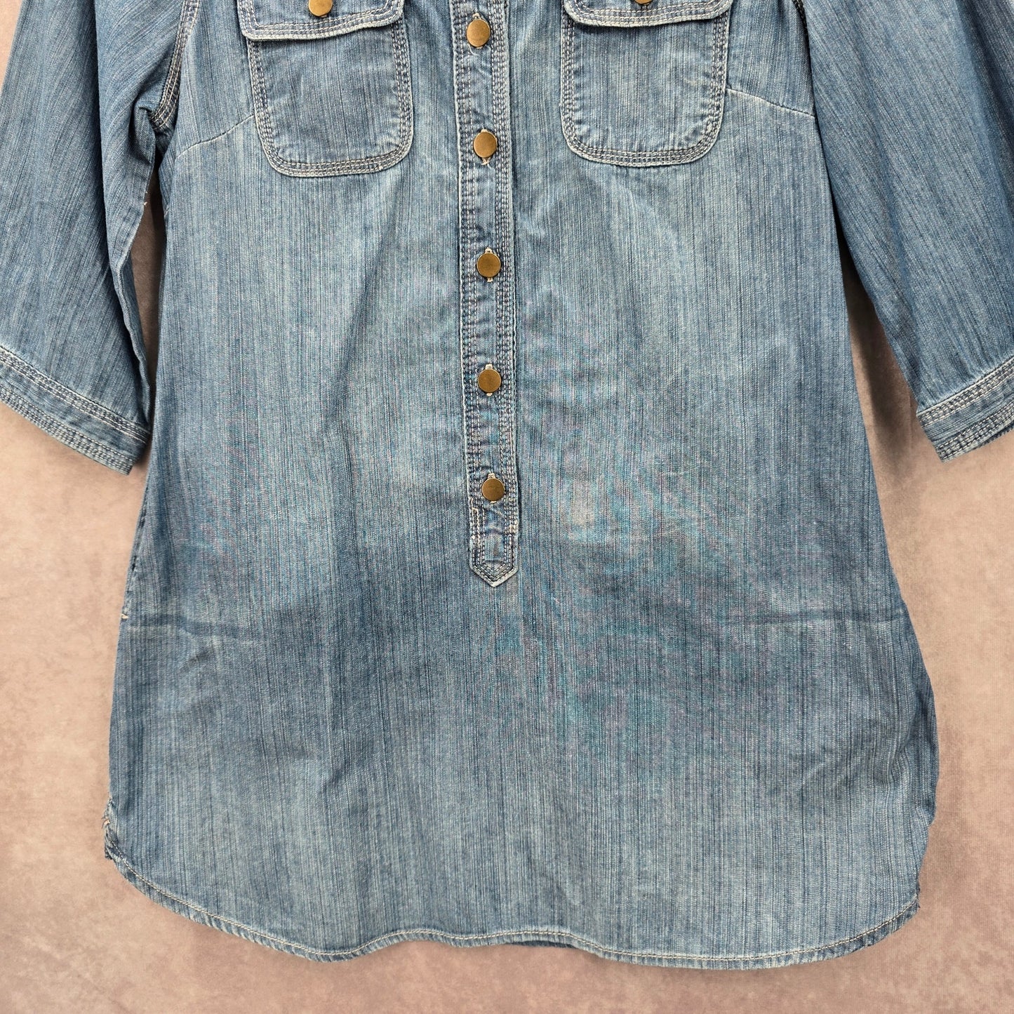 Gap Blue Demin Jeans Cotton Western Shirt Short Sleeve Top Small