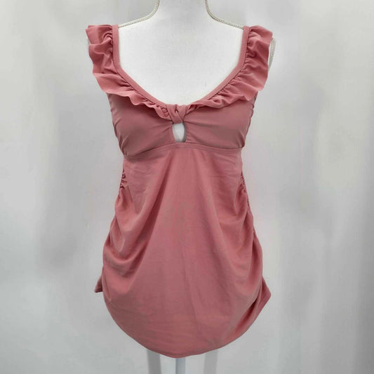 Isabel Maternity Pink Tankini Padded Bra Adjustable Ruffle Size Medium