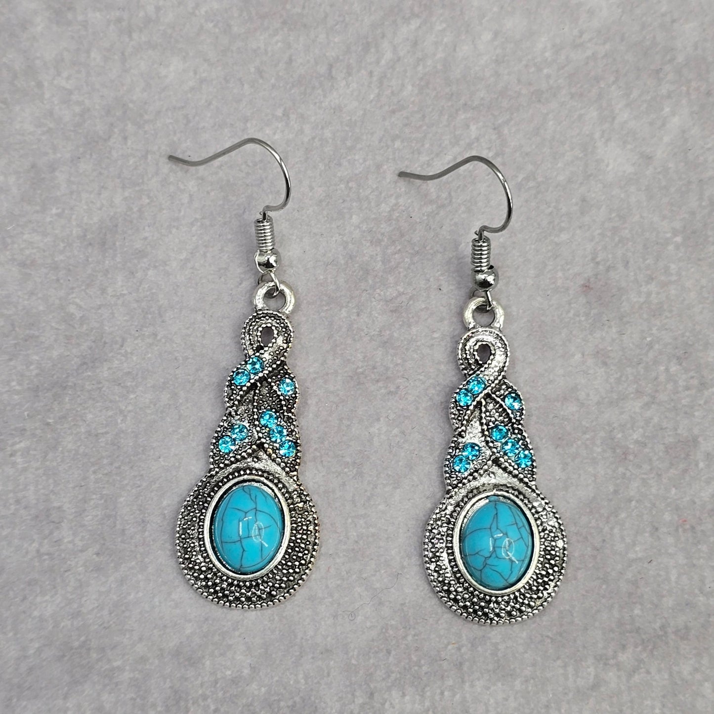 Zara Silver Blue Rhinestone Drop Boho Dangle Fashion Jewelry Earrings NWT JB2-78