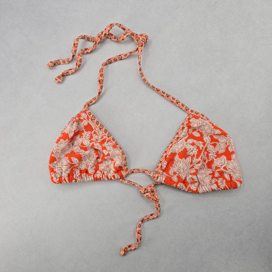 Endless Sun Orange Floral Triangle Tie Beach Bikini Bralette Swim Top S Small