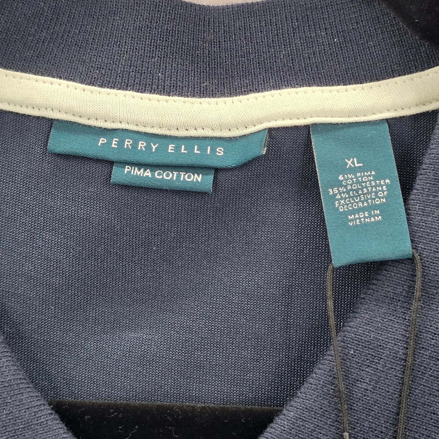 Perry Ellis Blue Stripe Polo Pima Cotton Preppy Travel Luxe Mens Shirt Top XL