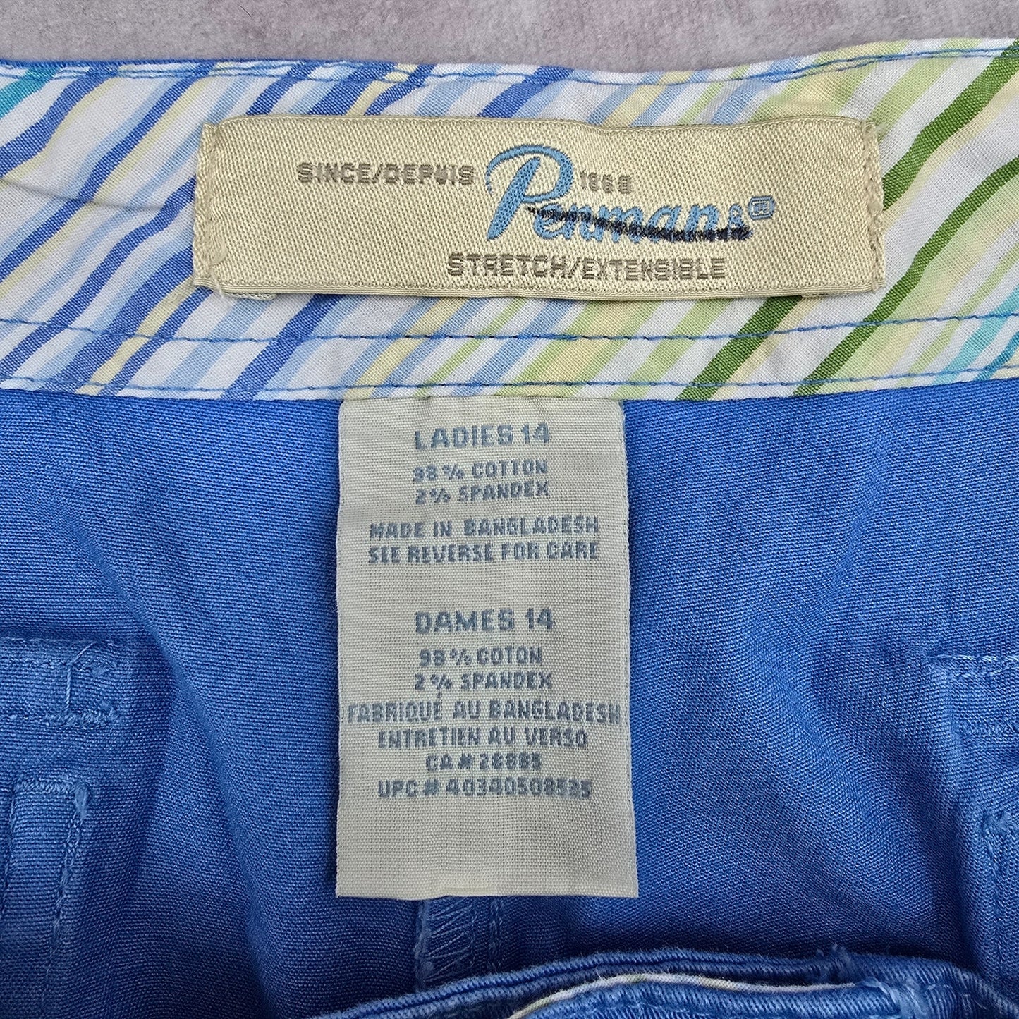 Penmans Blue Stretch Flat Front Bermuda Bottoms Pants Shorts Cotton 14