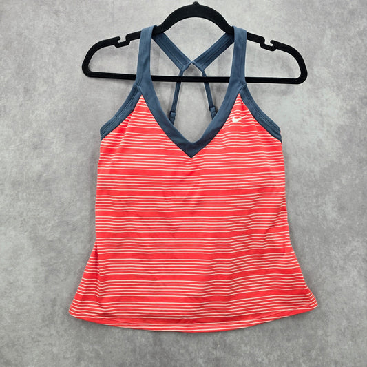 Nike Orange Gray Stripe Adjustable Padded Tank Top Activewear Shirt Medium