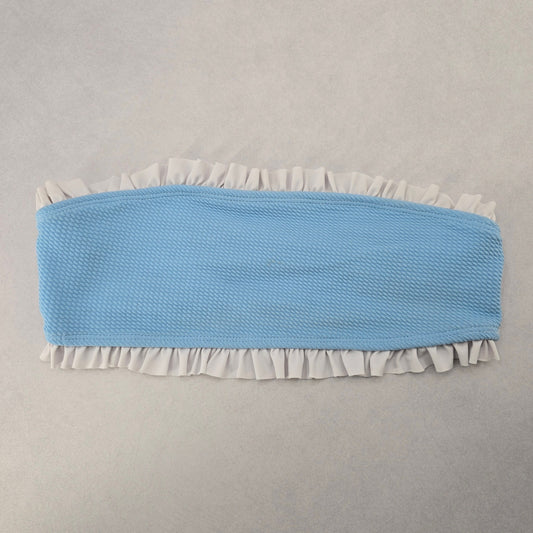 Blue White Ruffle Bandeau Beach Sports Bra Bikini Bralette Swim Top S Small