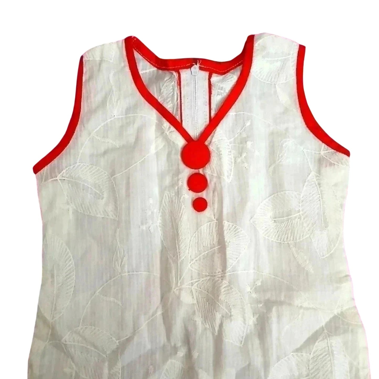 White Red Floral Stitch Sleeveless Tunic Cotton Top Zipper Girls Toddler 2T