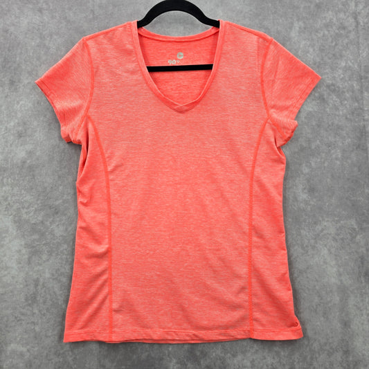 90 Degrees Orange Short Sleeve Stripe Activewear Blouse Top Shirt Medium