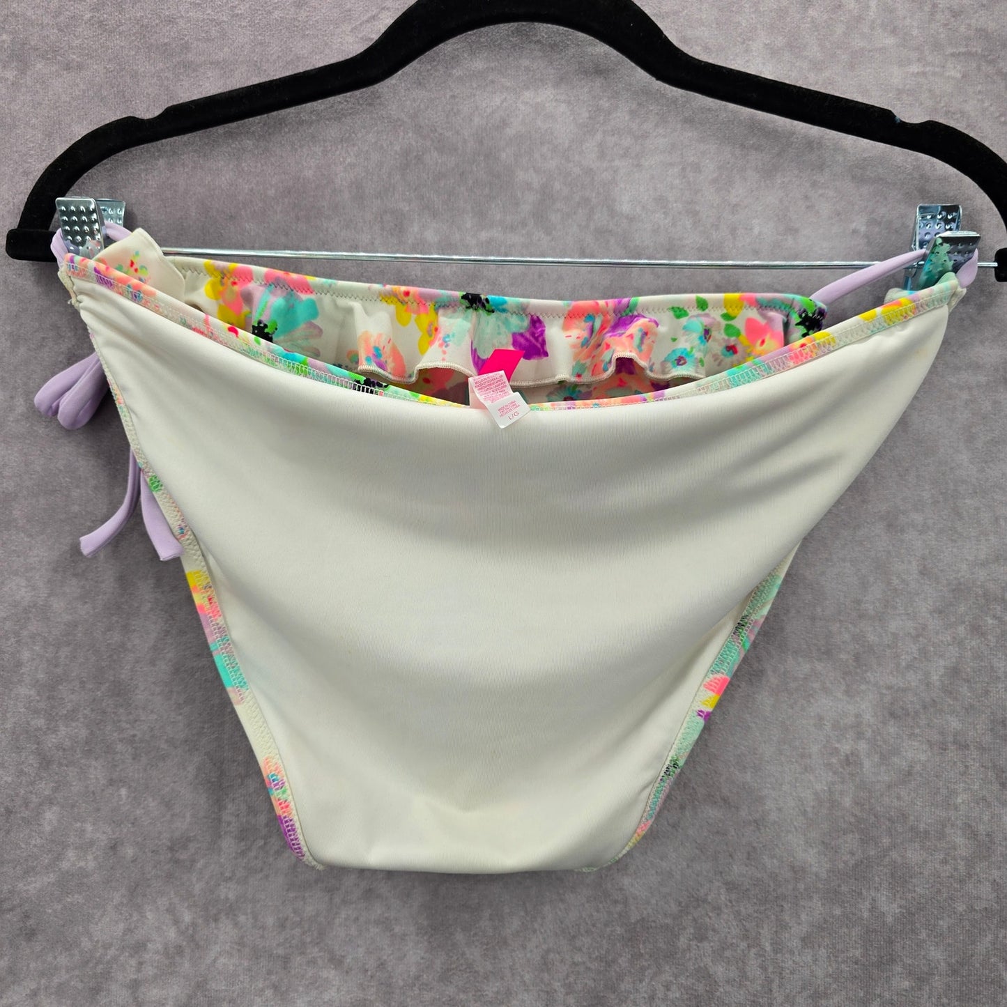 Victoria Secret White Floral Ruffle String Tie Bikini Bottom Swimwear Large