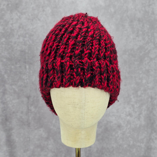 Red Black Crochet Knit Bucket Cap Hat Fun Vintage Y2K Funky Beanie