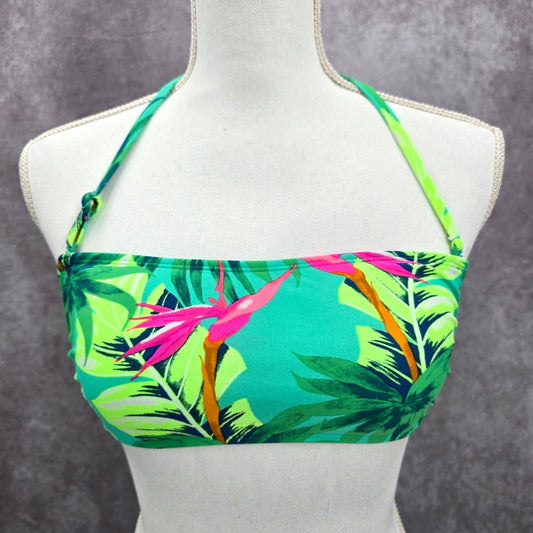 Xhilaration Green Tropical Floral Padded String Hook Bikini Top Swimwear Medium