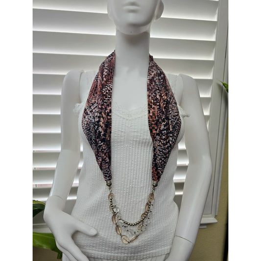 Brown Pattern Beaded Boho Fairy Cottage Infinity Scarf OSFM