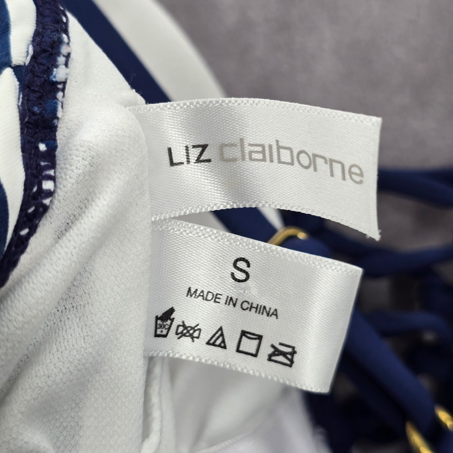 Liz Claiborne Blue Green White Stripe Padded Swimwear Tankini Top S Small