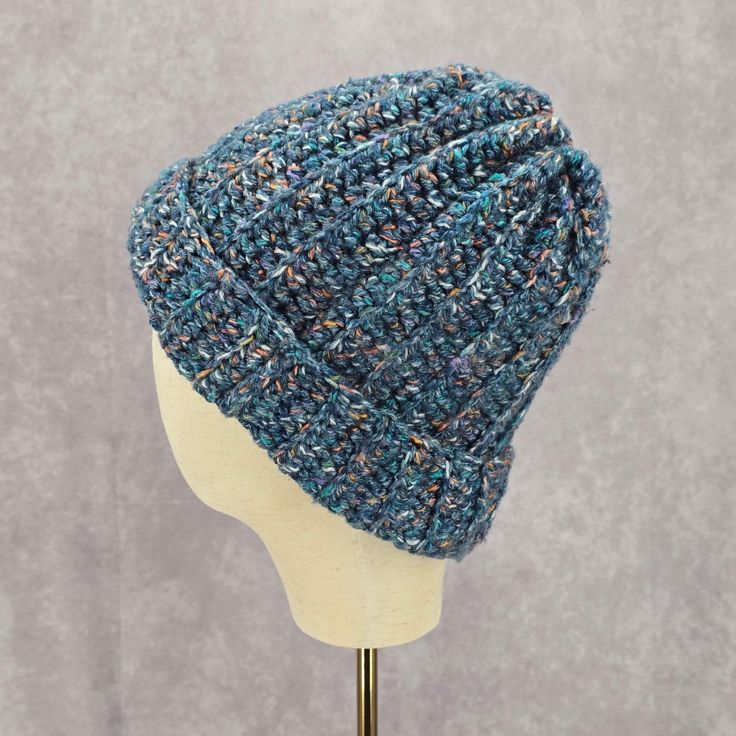 Blue Pink Crochet Knit Bucket Cap Hat Fun Vintage Y2K Funky Beanie
