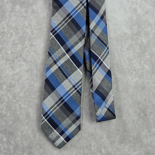 Bespoke Blue Plaid Tartan Stripe Geometric Executive Neck Tie Men's
