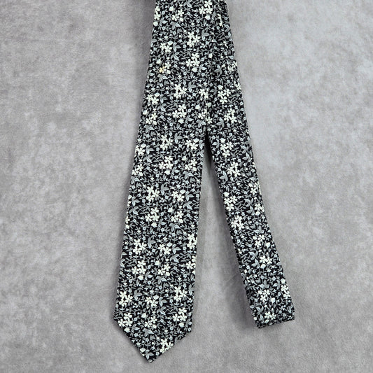 J.S. Blank & Co. Black White Floral Cotton Executive Spring Neck Tie Men's