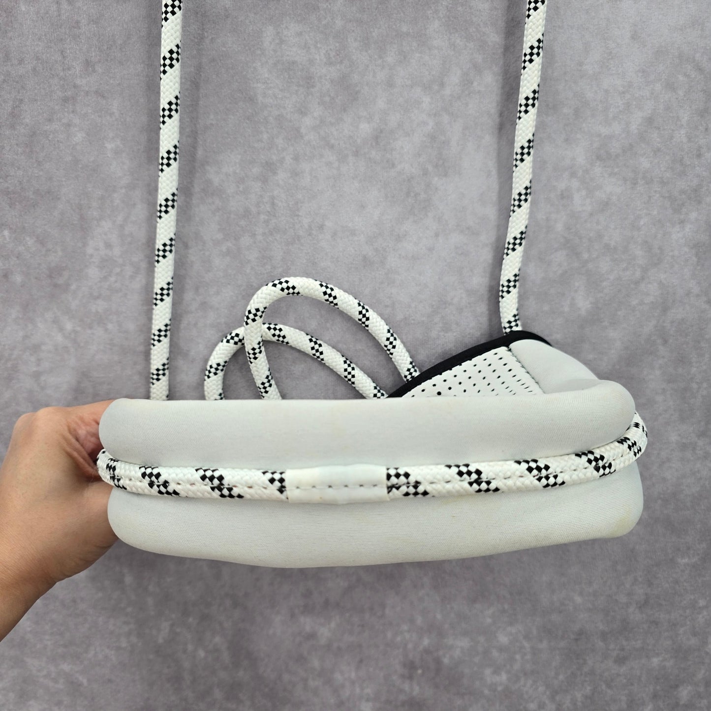 Jimelia White Black Neoprene Rope Small Crossbody With Zipper Pouch