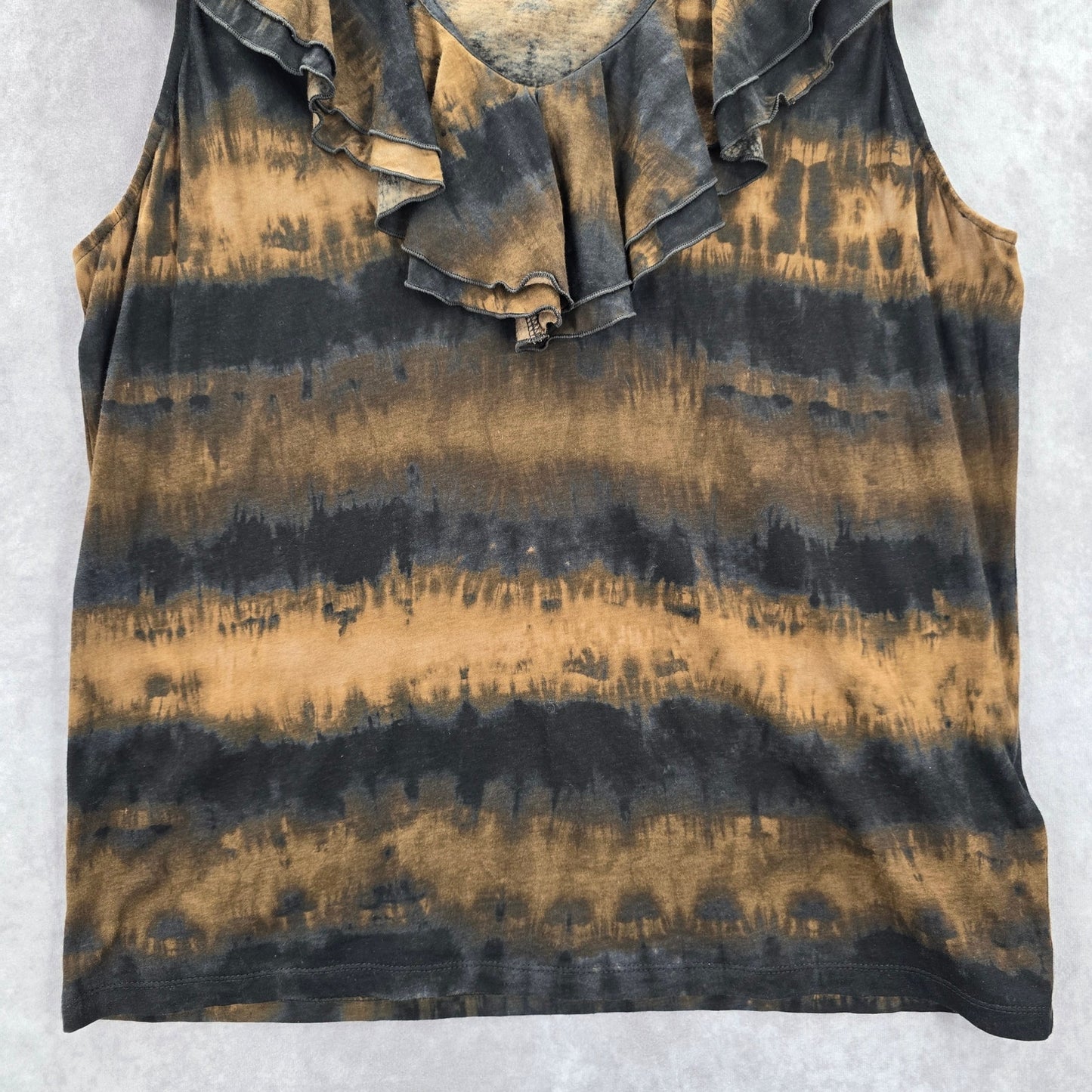 Lauren Ralph Lauren Black Brown Tie Dye Ruffle Blouse Tank Top Plus 1X