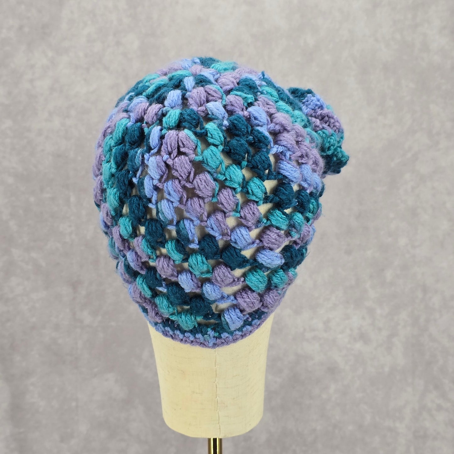 Blue Purple Crochet Knit Bucket Cap Hat Flower Vintage Y2K Beanie