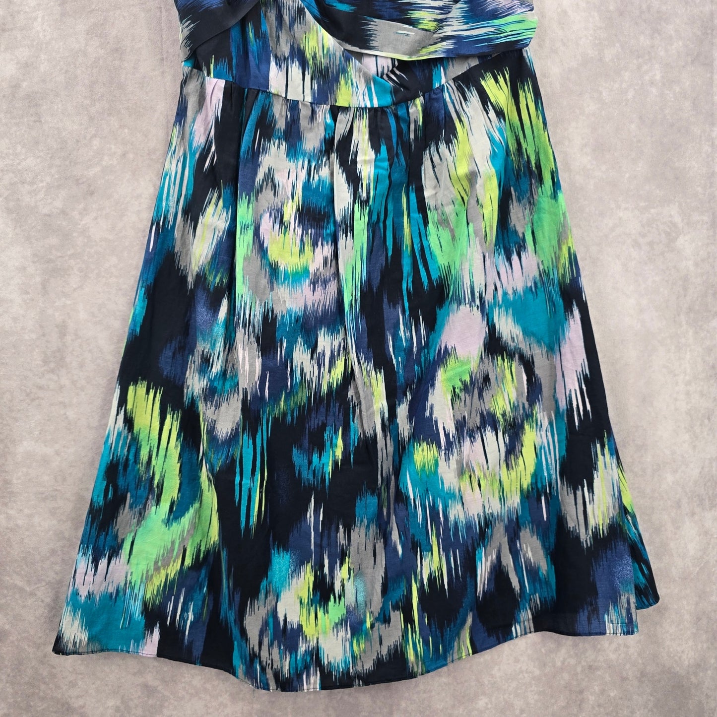 Ann Taylor Blue Green Thick One Shoulder Mini Midi Flare Abstract Dress XS 2