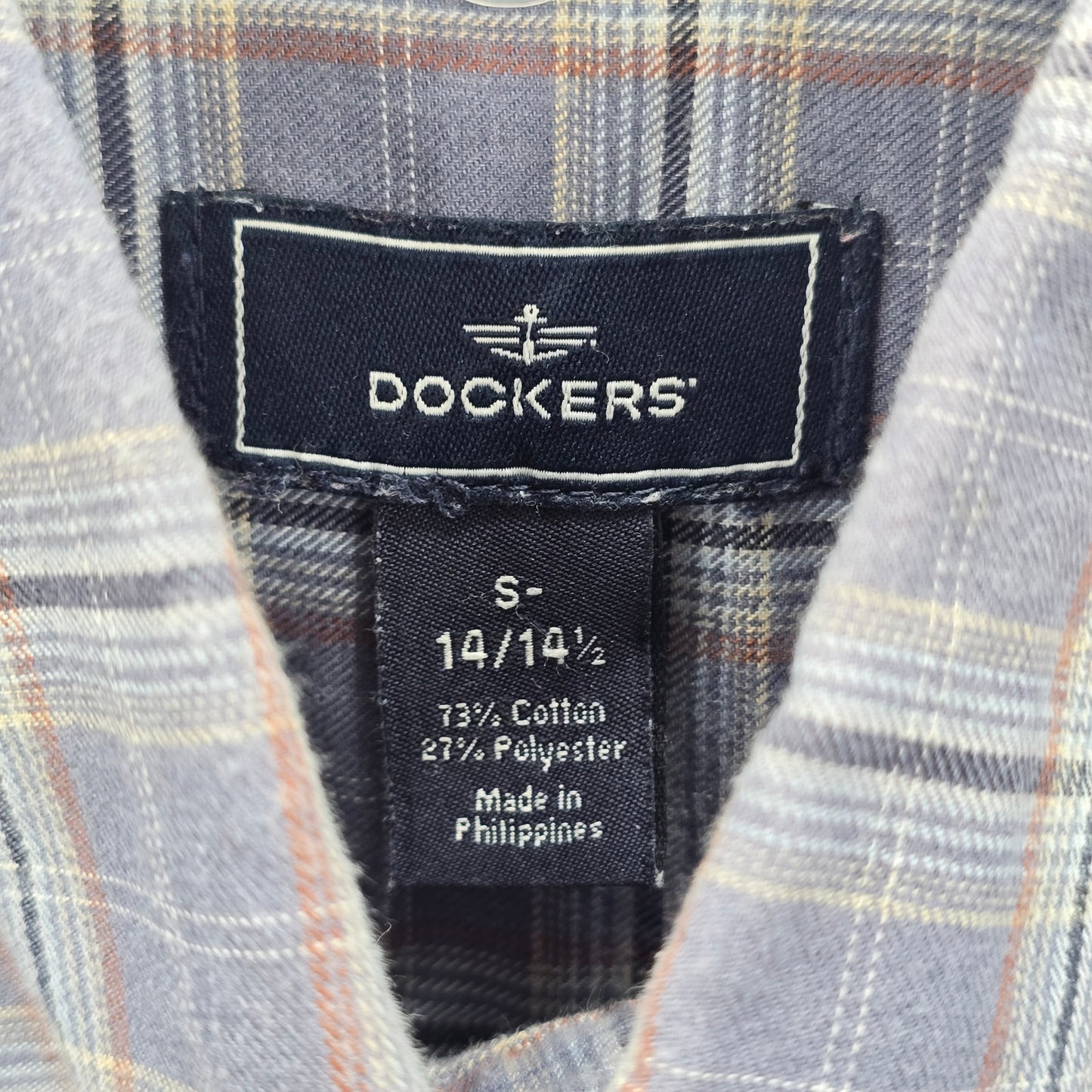 Dockers Gray Plaid Button Down Work Western Long Sleeve Cotton Shirt Small