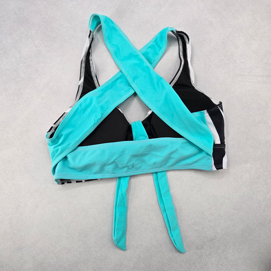 Black Stripe Crisscross Tie Sports Bra Bikini Beach Bralette Swim Top S Small