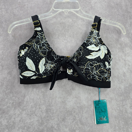 Heat Black White Floral Padded Magnolia Tie Front Bralette Swim Top L Large