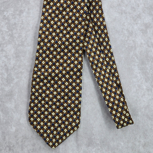 Kenneth Cole New York Brown Blue Geometric Silk Executive Mens Neck Tie