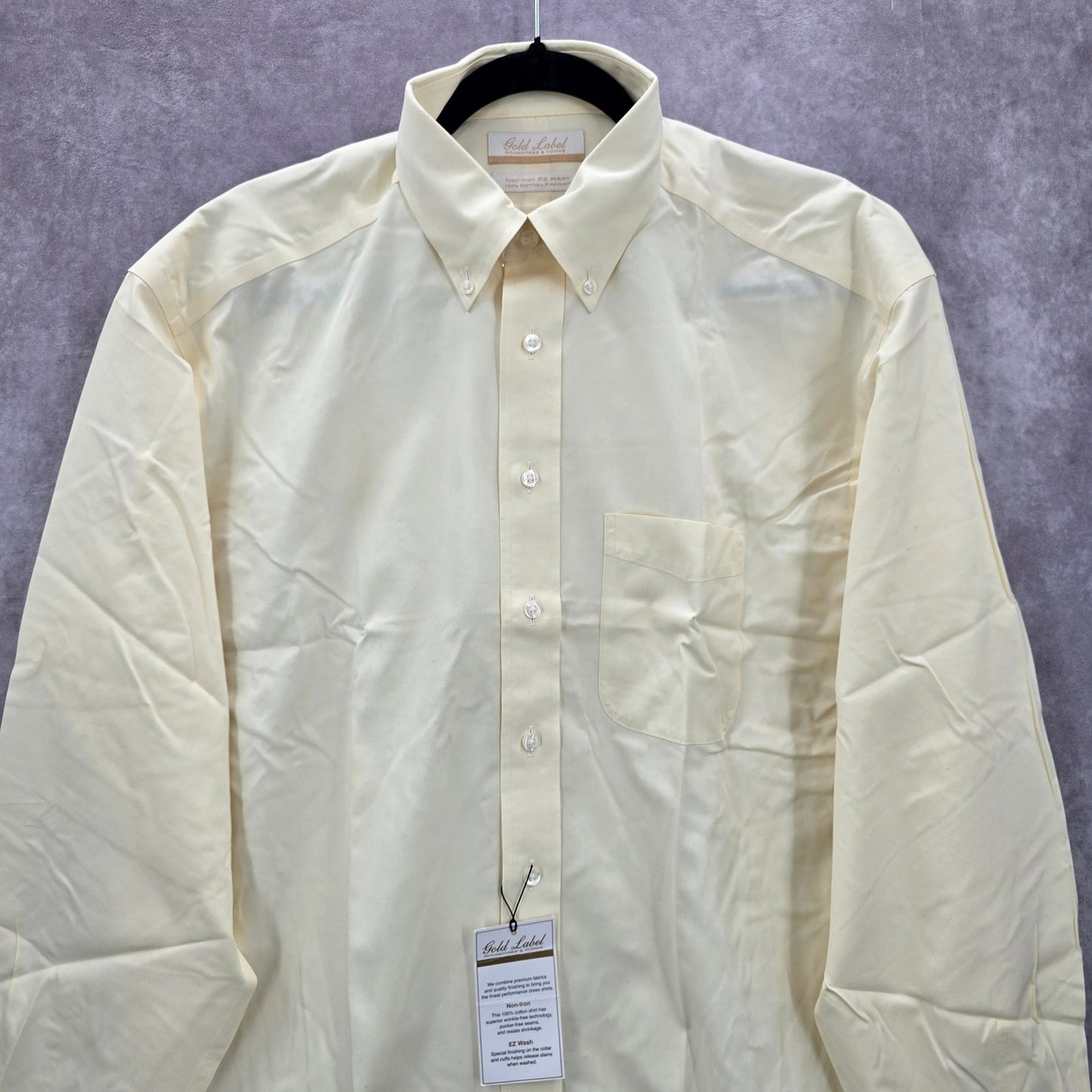 Roundtree & Yorke Yellow Long Sleeve Gold Label Cotton Non Iron Mens Shirt L