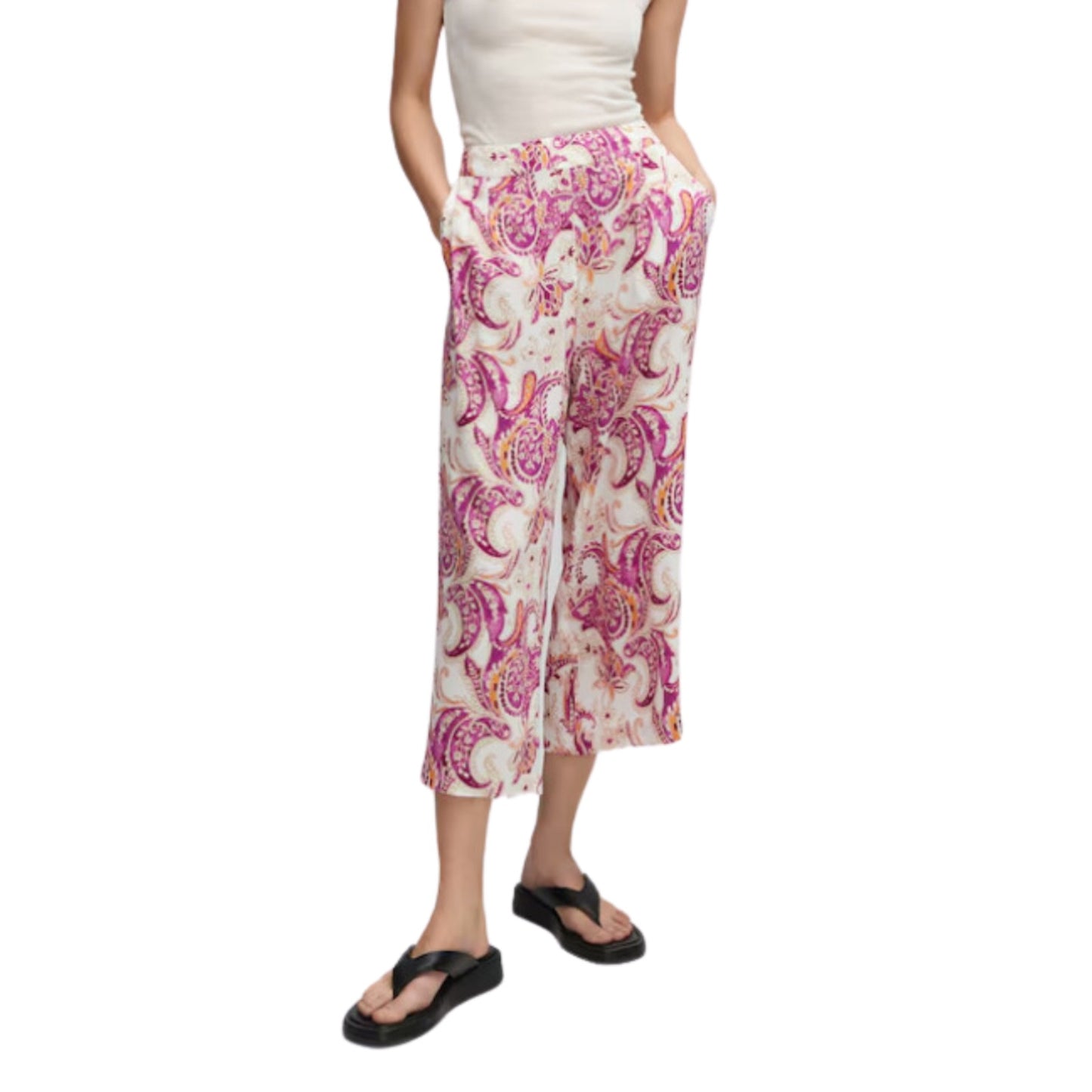 Mango Purple Floral Print Culotte Pants Wide Leg Cropped Bottoms XXL