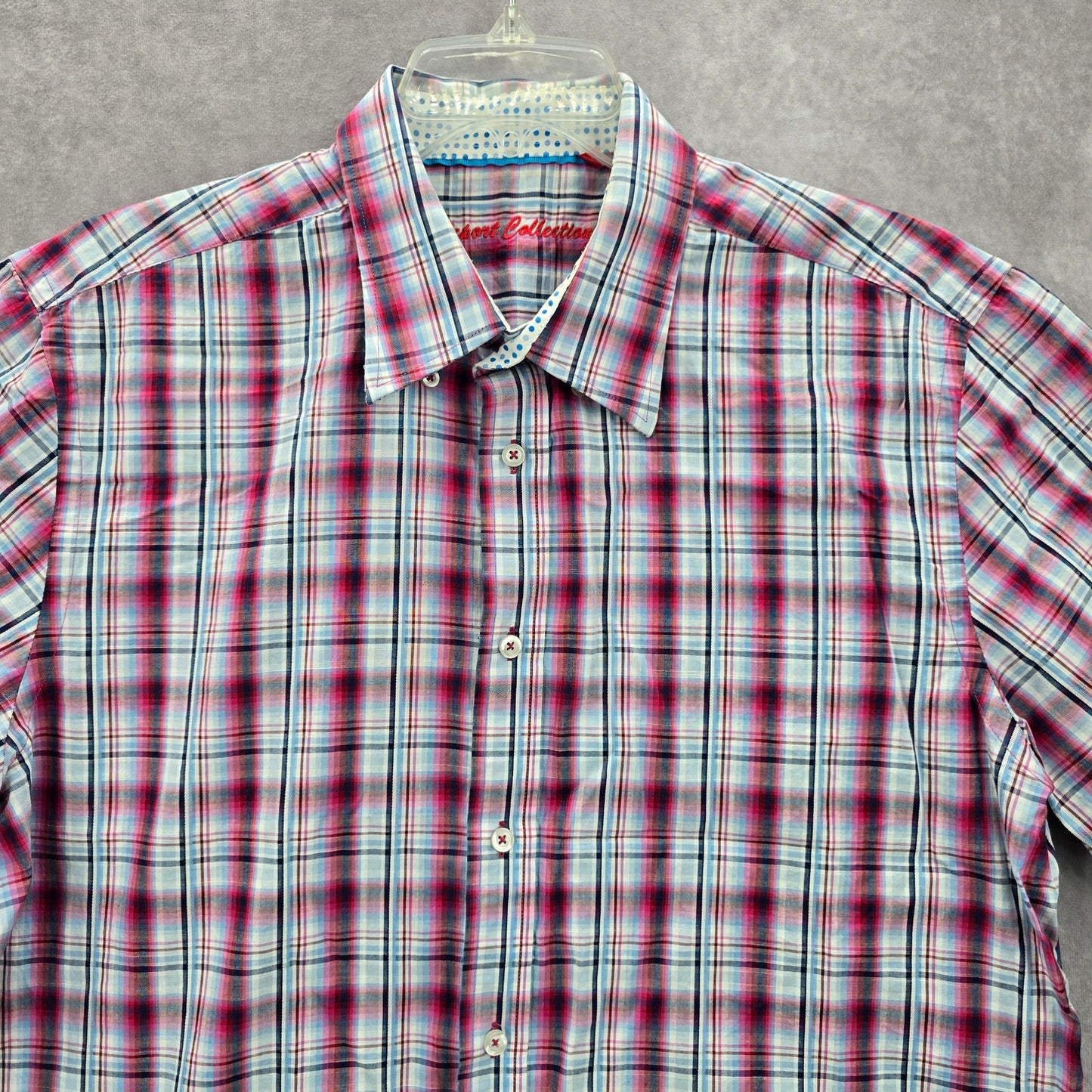 Report Collection Red Plaid Stripe Button Down Short Sleeve Work Casual Shirt XL