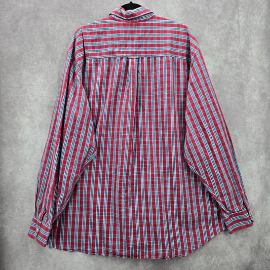 Chaps Red Blue Plaid Long Sleeve Button Down Cotton Mens Shirt Plus 2XL