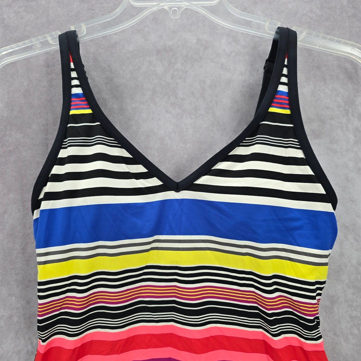 Jag Pink Multi Color Stripe Padded Stretch Swimwear Tankini Tank Top Medium M