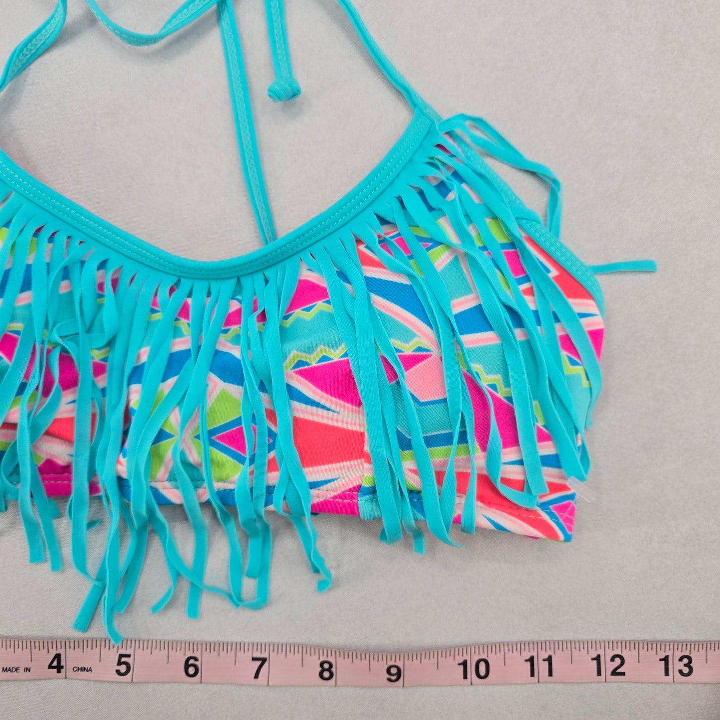 Urban Sea Blue Fringe Padded Halter Tie Boho Bikini Bralette Swim Top S Small