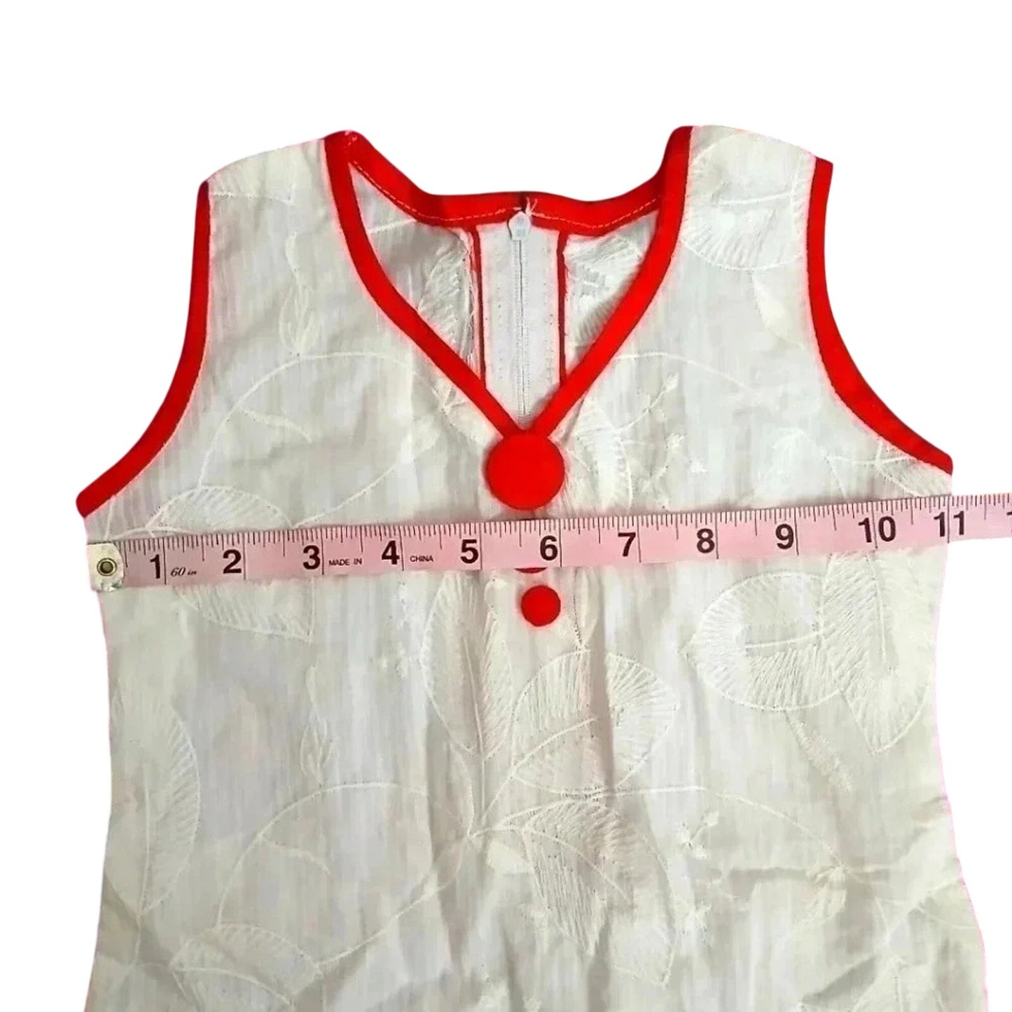 White Red Floral Stitch Sleeveless Tunic Cotton Top Zipper Girls Toddler 2T