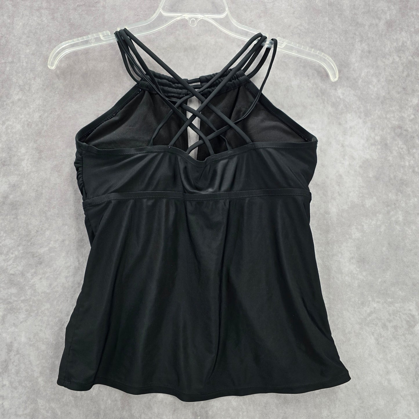 Black Crisscross Halter Stretch Padded Swim Tankini Top L Large