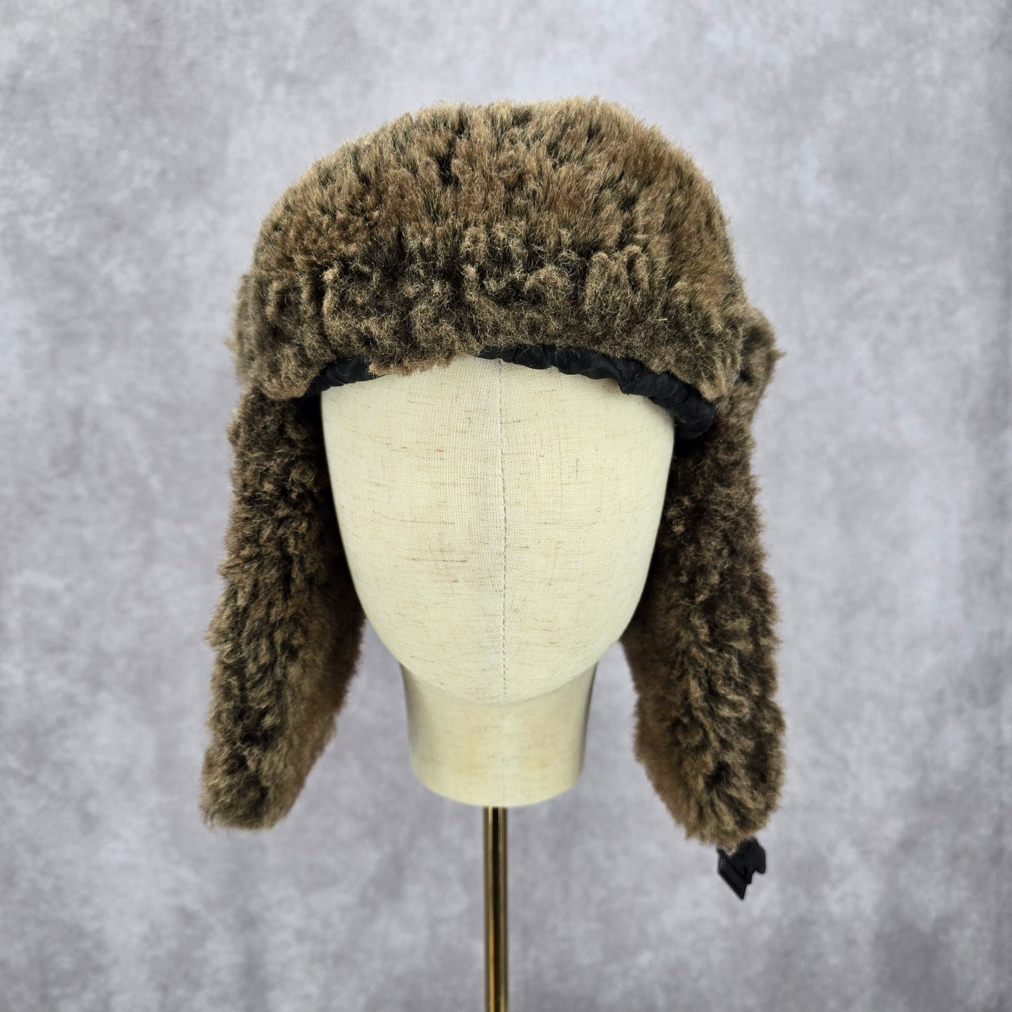 Mudd Black Aviator Trapper Fux Houndstooth Earmuff Buckle Pilot Cap Bucket Hat