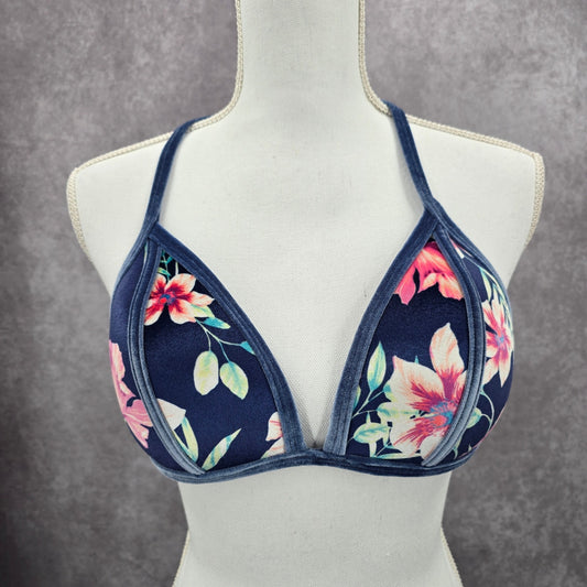 Victoria's Secret Blue Pink Floral Padded Bikini Top Halter Swimwear S-DD