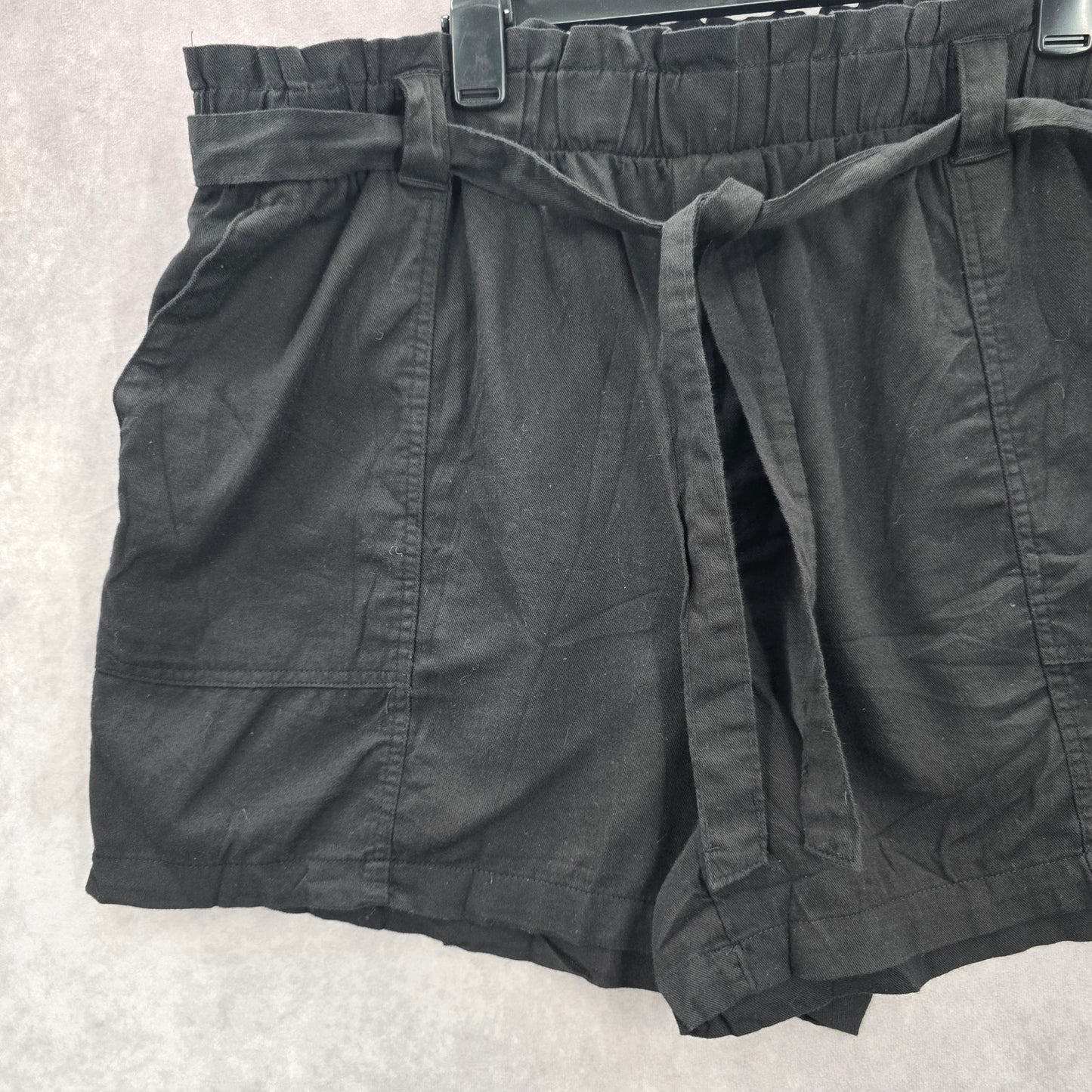 Terra & Sky Black Pullon Ruffle Belted Cotton Linen Pants Shorts Plus 1X 16W 18W