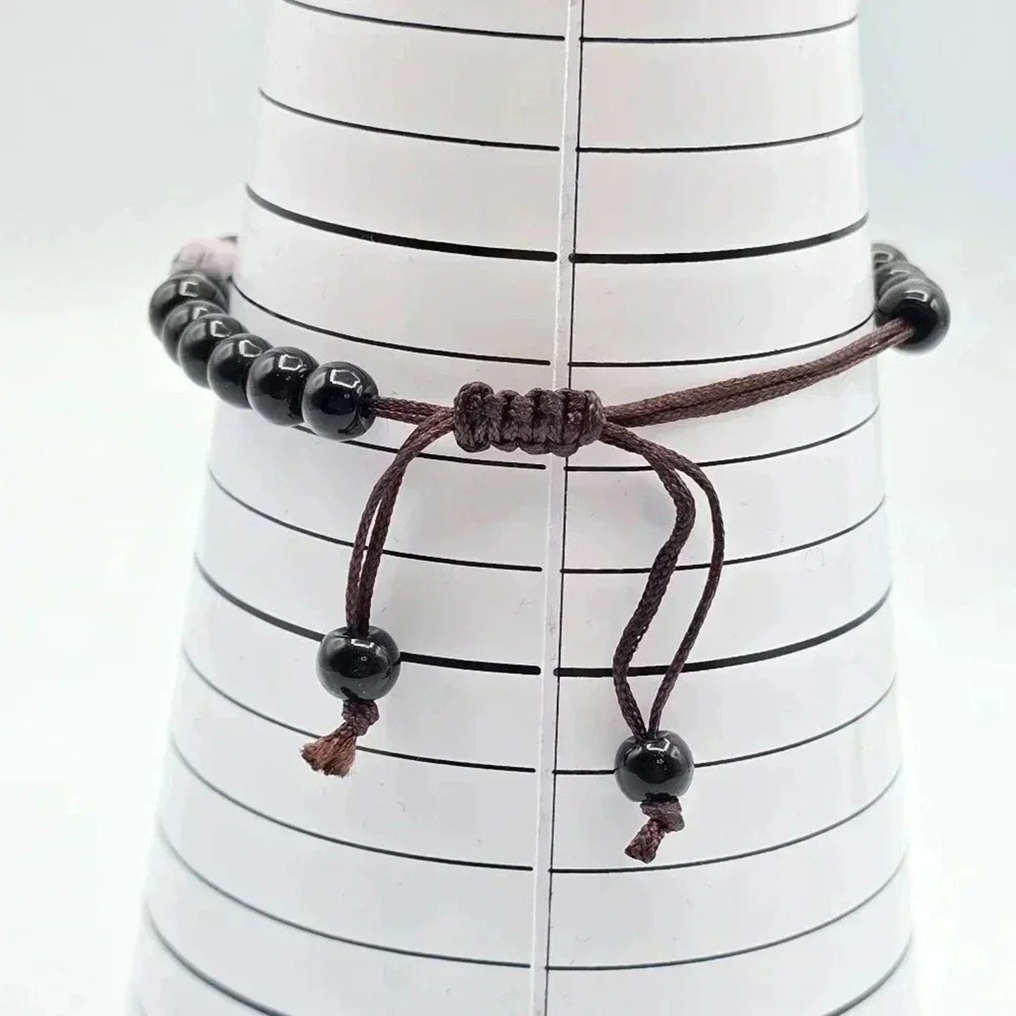 Skull Black Bead Braided Rope Bracelet Adjustable Goth Halloween B5